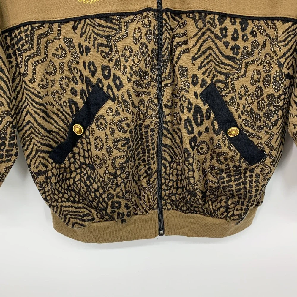 Rafael Jacket Womens XL Animal Print Zip Front Safari Gold Chain Vintage Bomber_9